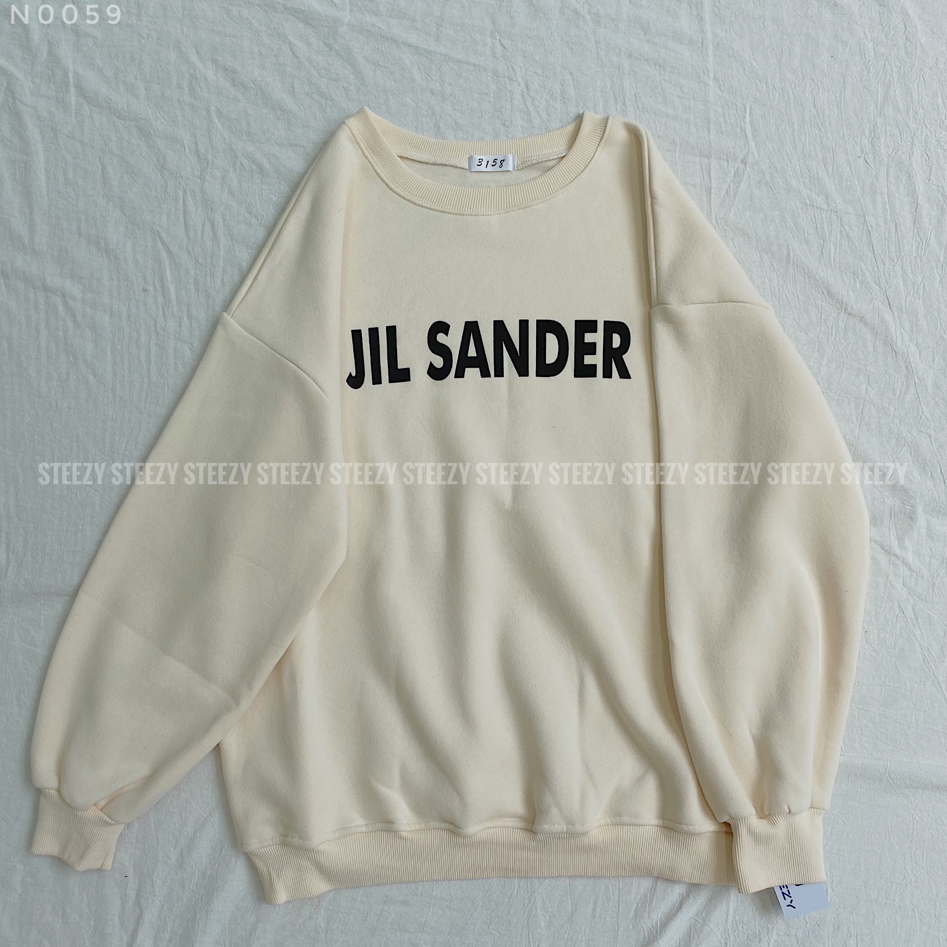Áo sweater nỉ bông cổ tròn in chữ JIL SANDER form rộng