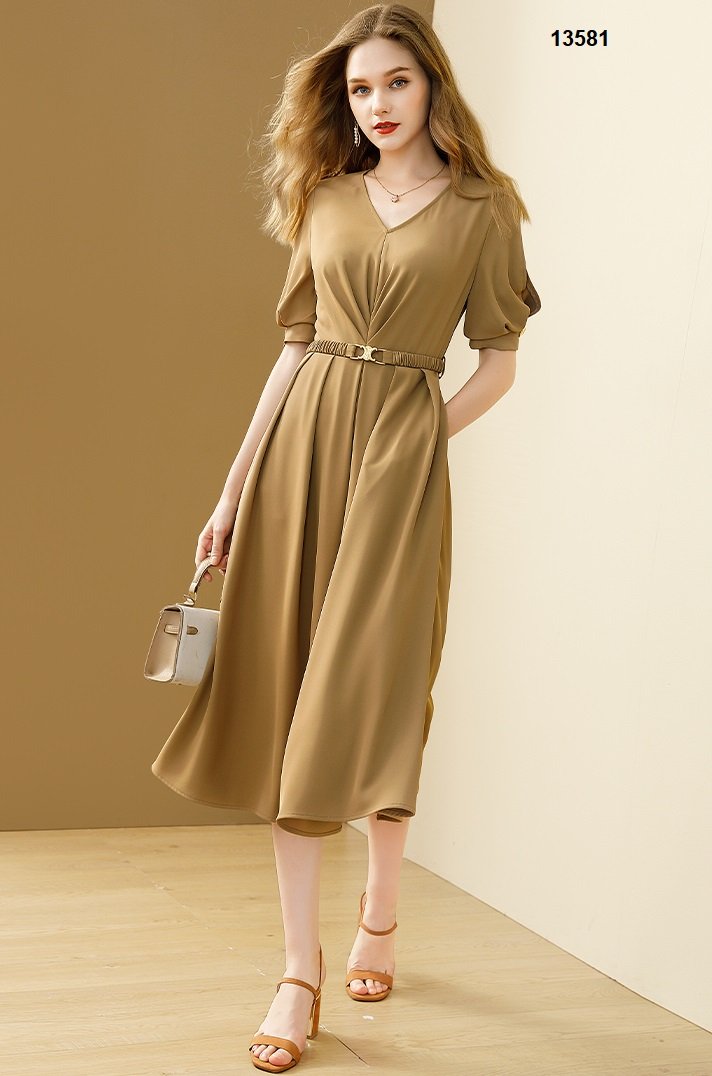 13581-Đầm xòe tay phồng cổ tim kèm nịt  (vải lụa )_thumbnail_2