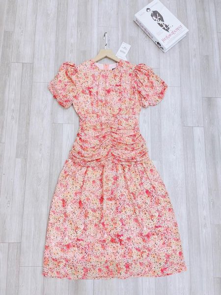 Đầm xòe hoa nhí hồng nhúm eo VD008_thumbnail_1