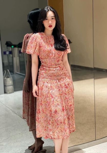 Đầm xòe hoa nhí hồng nhúm eo VD008_thumbnail_2