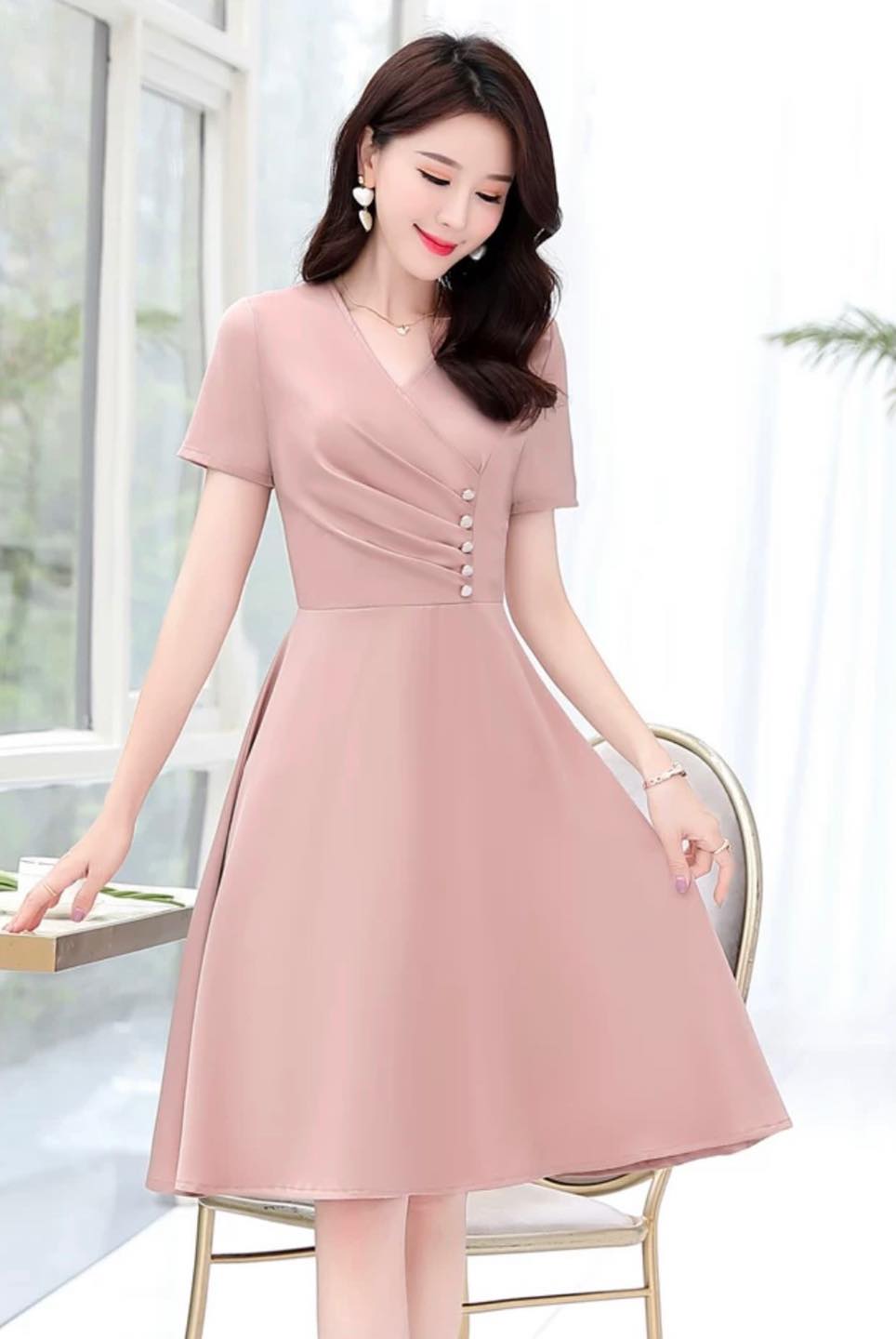 VD011 - Đầm cổ tim cúc trai_thumbnail_4