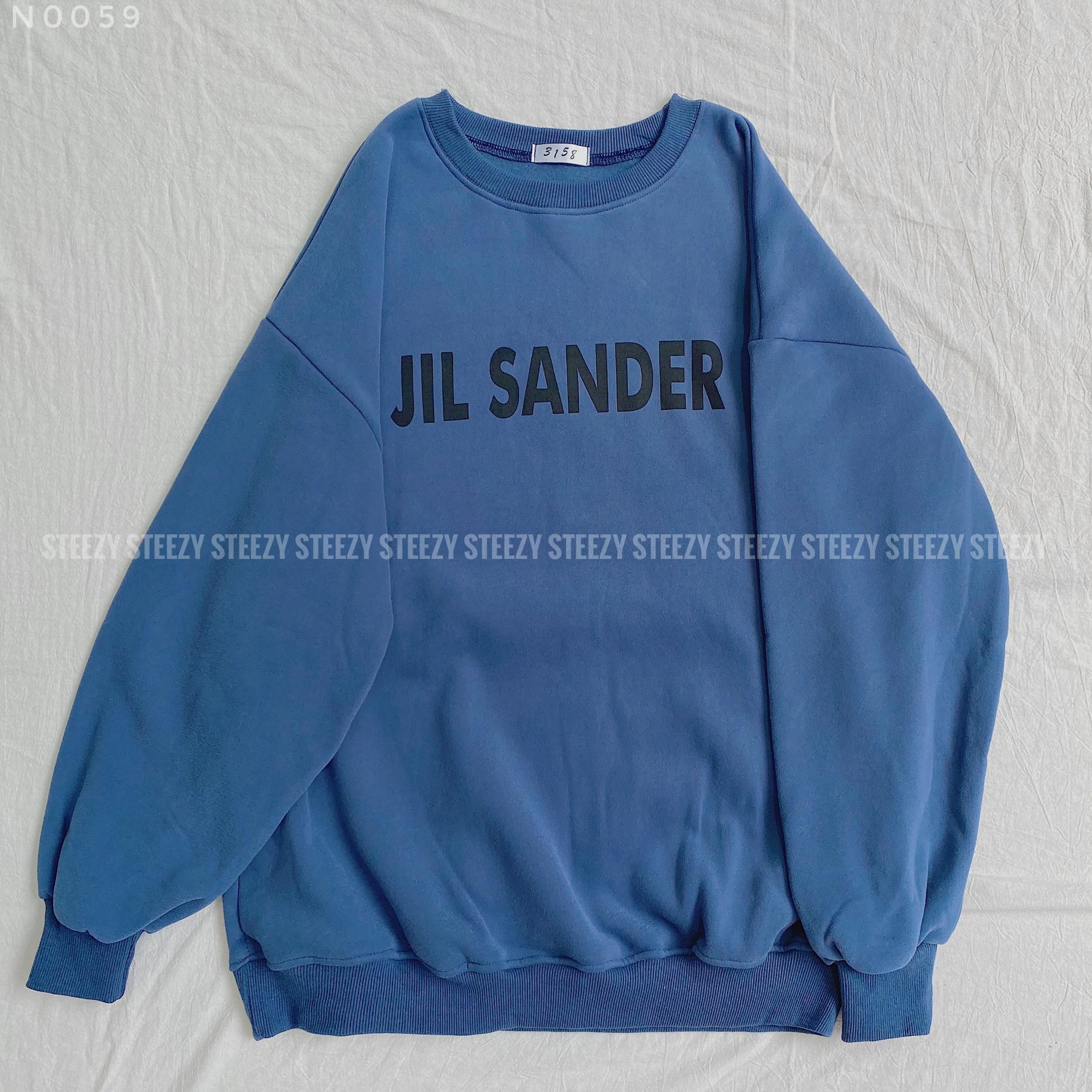 Áo sweater nỉ bông cổ tròn in chữ JIL SANDER form rộng
