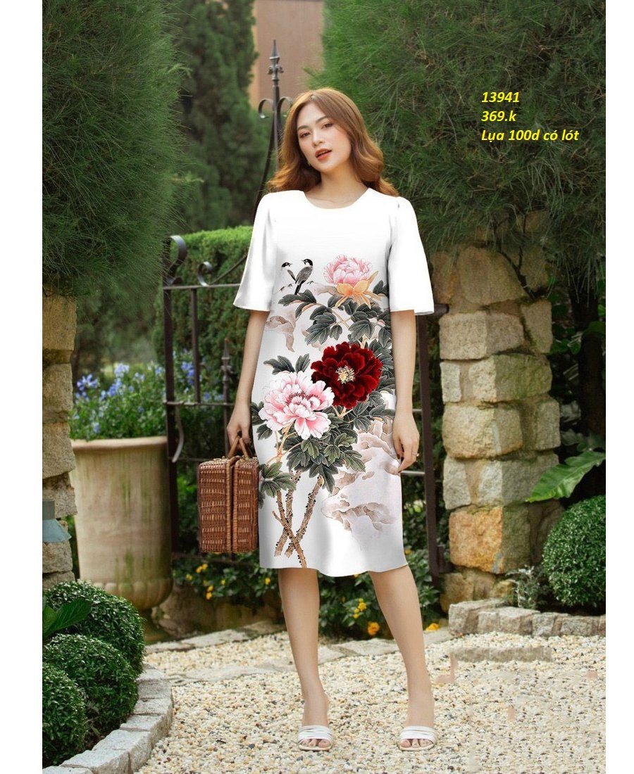 13941-Đầm suông in hoa mẫu  đơn ( lụa 100D có lót )FREESHIP_thumbnail_0