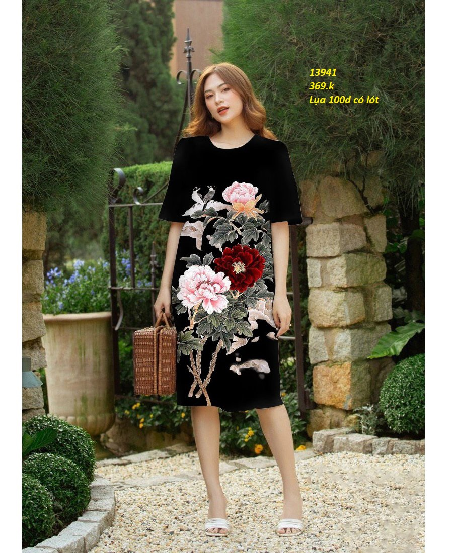 13941-Đầm suông in hoa mẫu  đơn ( lụa 100D có lót )FREESHIP_thumbnail_2
