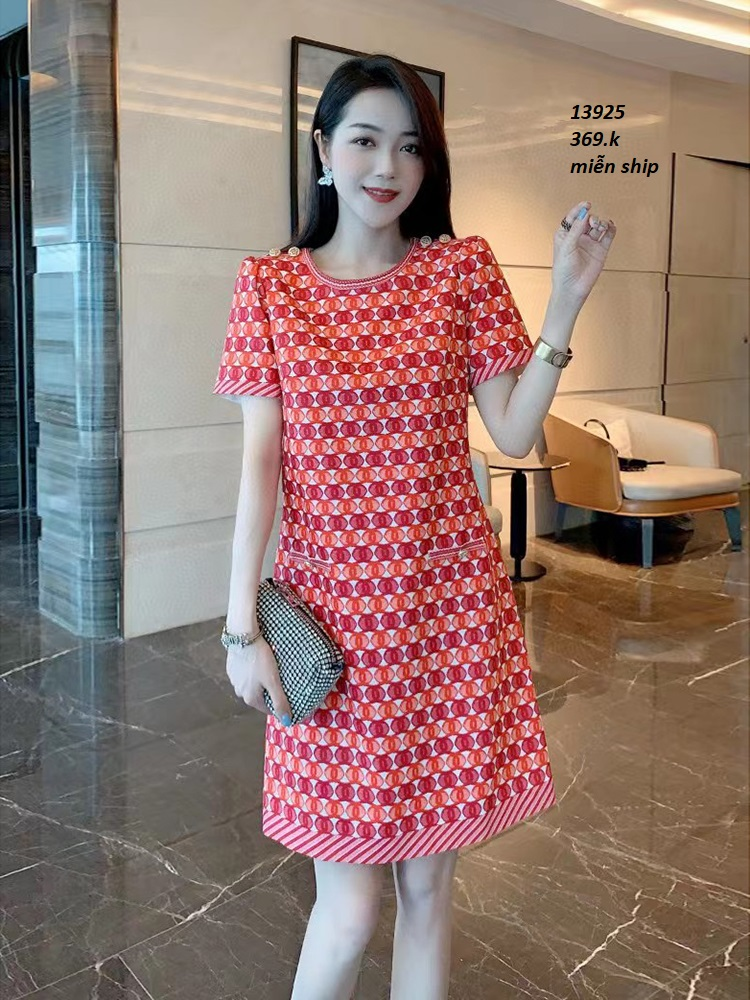 13925-Đầm suông in họa tiết hình tròn đỏ 3D (lụa frod,lót )FREESHIP_thumbnail_0