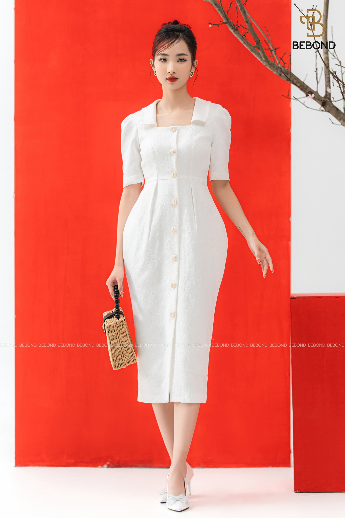 Đầm gấm TRẰNG cúc vàng - Kalia Dress_thumbnail_0