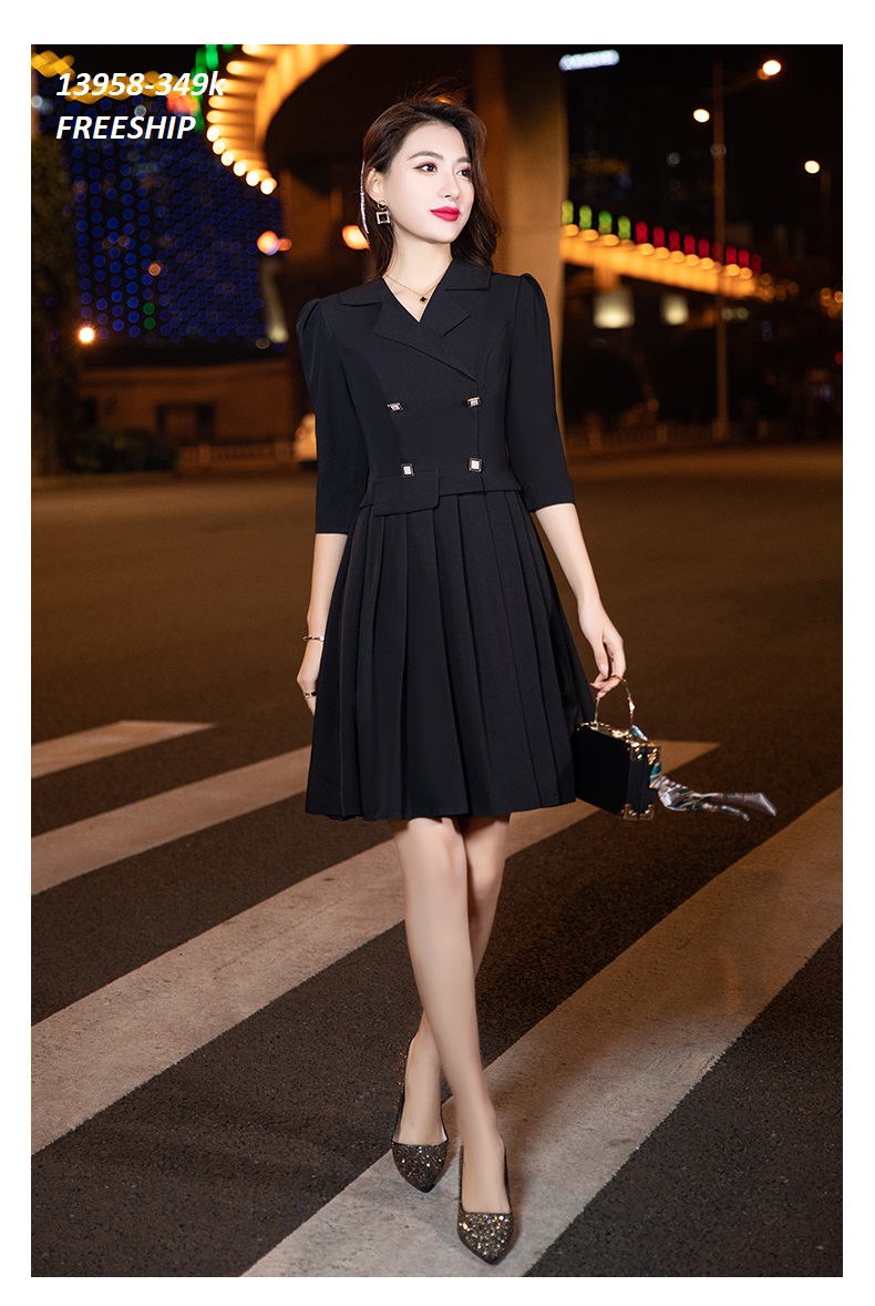 13958-Đầm xòe  tay lở  cổ  vest chân váy dập ly ( thun mịn)FREESHIP_thumbnail_0