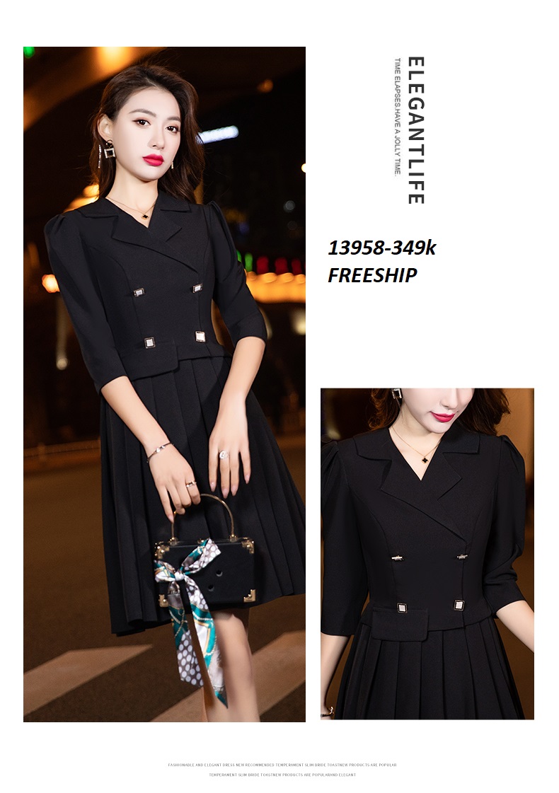 13958-Đầm xòe  tay lở  cổ  vest chân váy dập ly ( thun mịn)FREESHIP_thumbnail_3