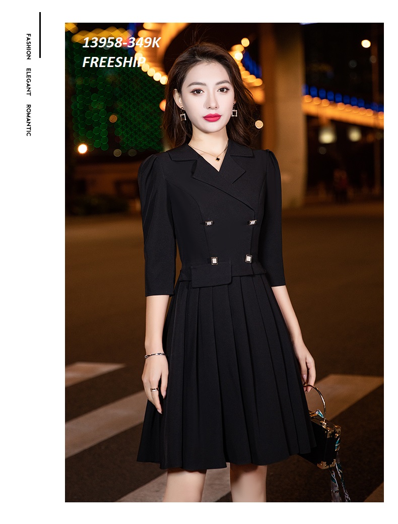 13958-Đầm xòe  tay lở  cổ  vest chân váy dập ly ( thun mịn)FREESHIP_thumbnail_1