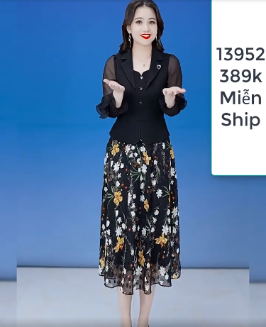 13952-Đầm voan  xòe tay  dài phối tà in hoa (thun cát + voan)FREESHIP_thumbnail_0