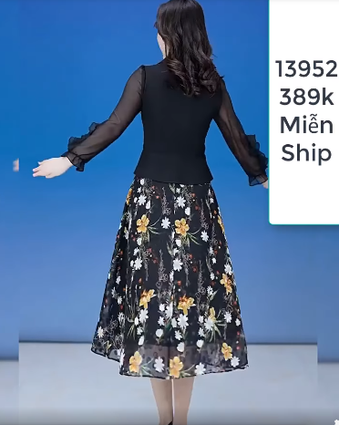 13952-Đầm voan  xòe tay  dài phối tà in hoa (thun cát + voan)FREESHIP_thumbnail_1