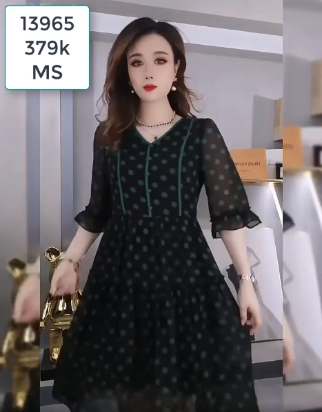 13965-Đầm xòe  chấm bi xanh tay lở  ( voan in, lót thun)FREESHIP_thumbnail_1