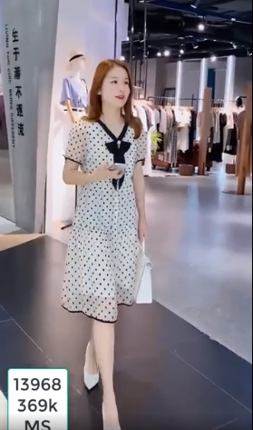 13968-Đầm suông chấm bi phối viền đen thắt nơ ( voan in, lót )FREESHIP_thumbnail_3