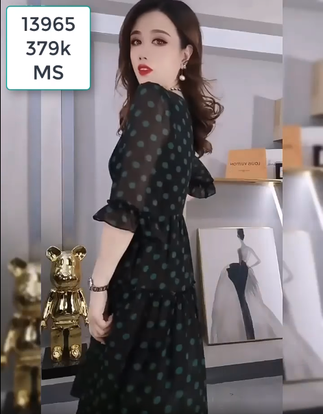 13965-Đầm xòe  chấm bi xanh tay lở  ( voan in, lót thun)FREESHIP_thumbnail_3