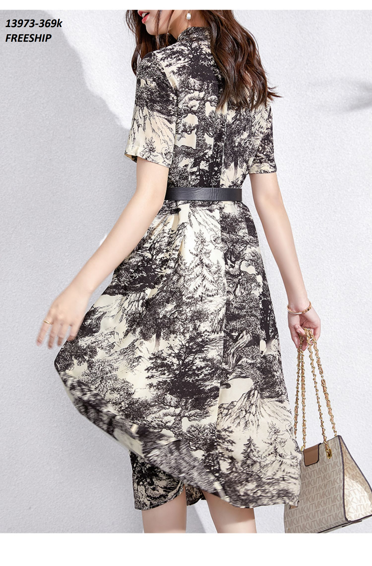 13973-Đầm xòe tay  ngắn cổ bẻ kết nút in  họa tiết (lụa in, lót thun)FREESHIP_thumbnail_1