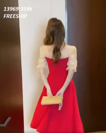 13969-Đầm xòe phối  tay  voan ngắn phồng  ( voan lưới, thun)FREESHIP_thumbnail_2