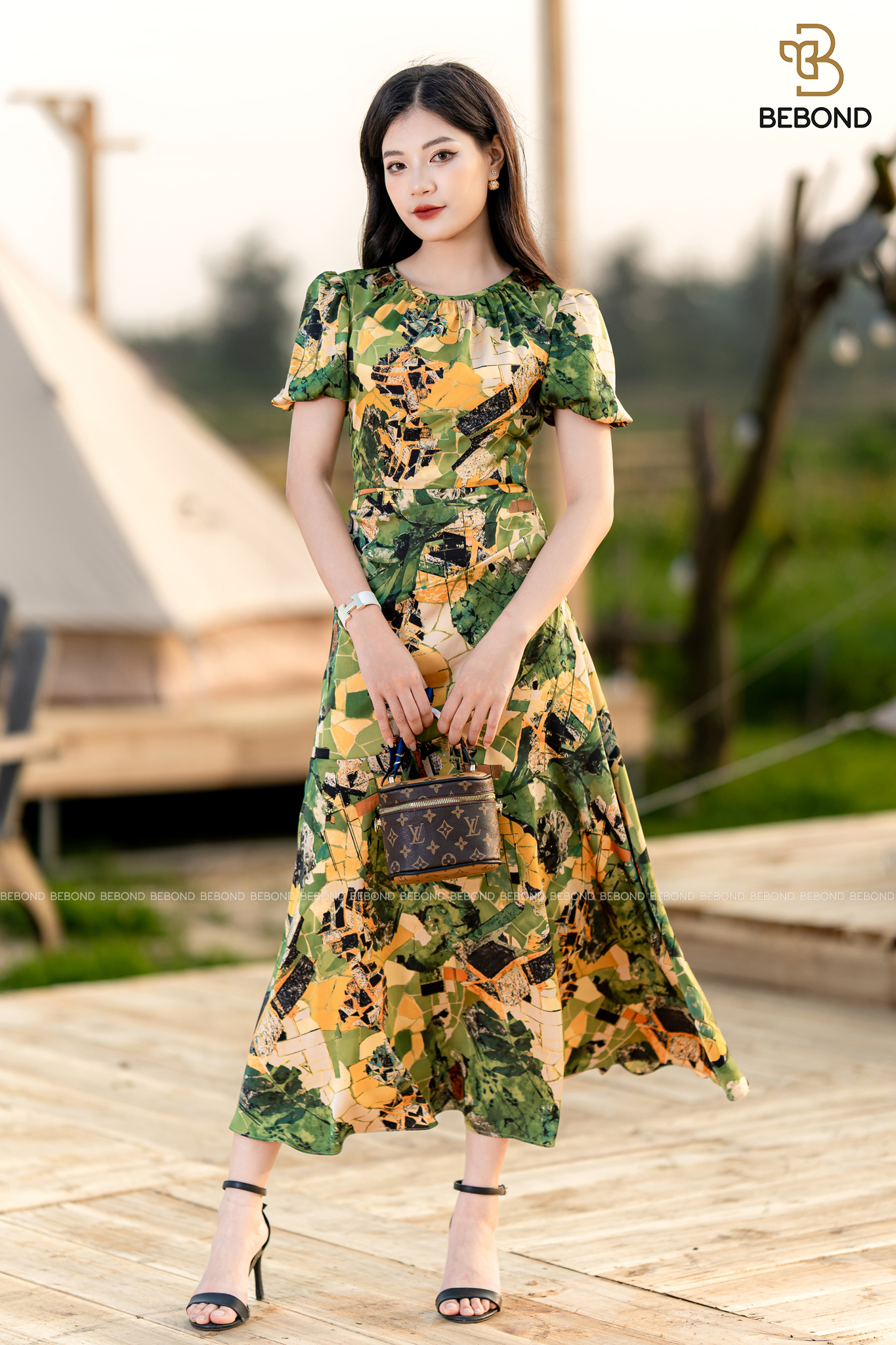 ĐẦM LỤA LATIN HỌA TIẾT HOA XANH. NAOMI DRESS