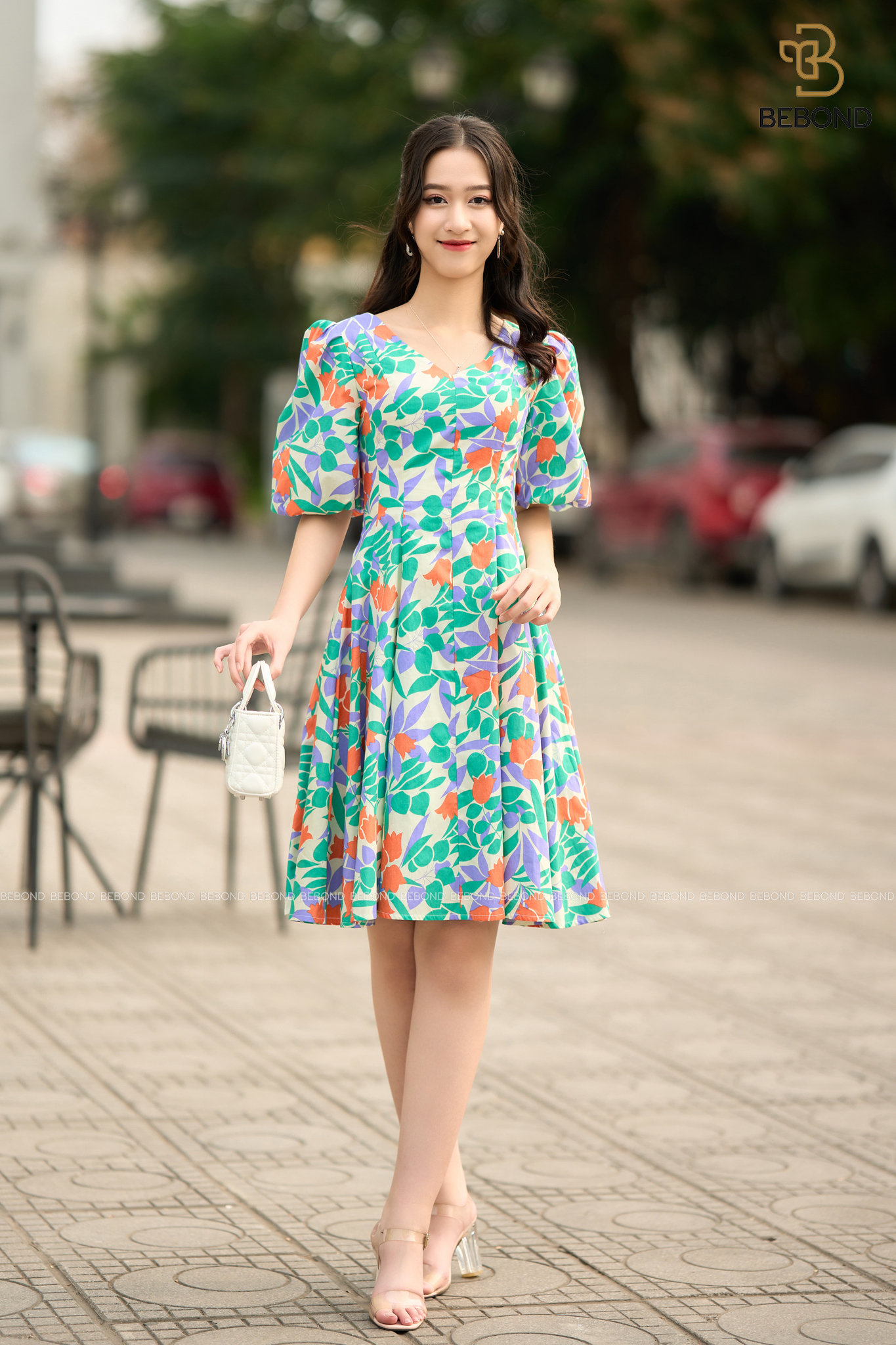 ĐẦM TAY BỒNG HOA XANH- DELIA DRESS