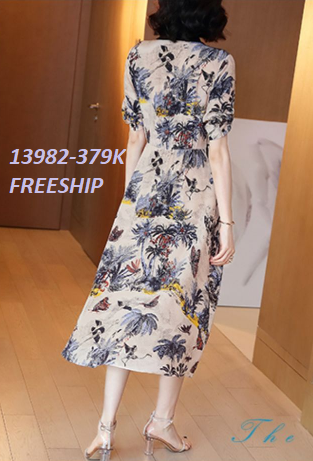 13982-Đầm suông in hoa cổ bẻ viền đen kèm dây thắt eo (voan in)FREESHIP_thumbnail_3