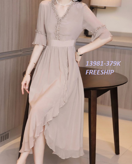 13981-Đầm xòe tay loe viền bèo tà đắp chéo (voan kem + lót thun)FREESHIP_thumbnail_2