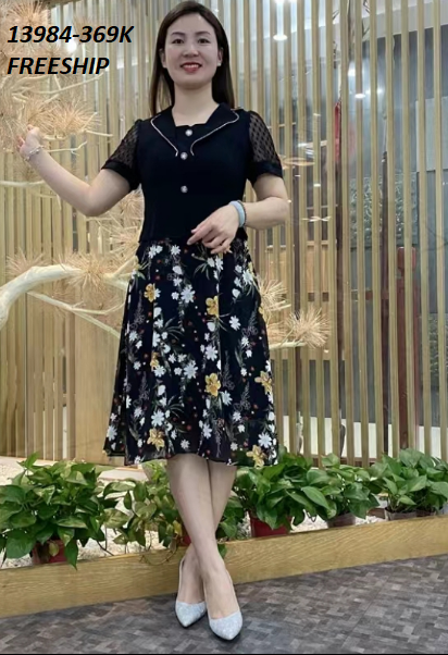 13984-Đầm xòe tay ngắn bi phối tà in hoa (voan bi, lụa in, lót)FREESHIP_thumbnail_2