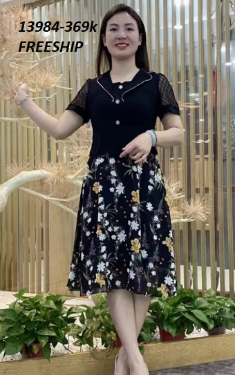 13984-Đầm xòe tay ngắn bi phối tà in hoa (voan bi, lụa in, lót)FREESHIP_thumbnail_0