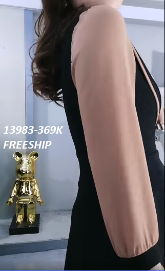 13983-Đầm xòe A tay dài cổ thắt nơ đính nút (thun mịn, voan)FREESHIP_thumbnail_2