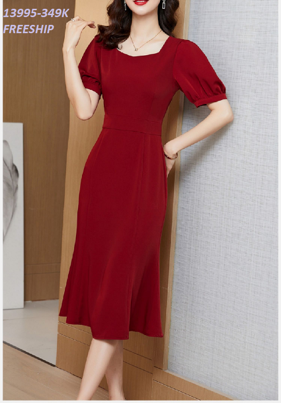 13995-Đầm body  đuôi cá tay phồng cổ cách điệu (thun nhật)FREESHIP_thumbnail_1