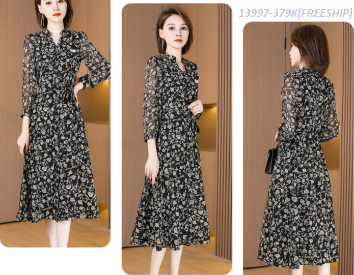 13997-Đầm voan hoa tay lở cổ chữ V cách điệu (voan in,lót )FREESHIP_thumbnail_1