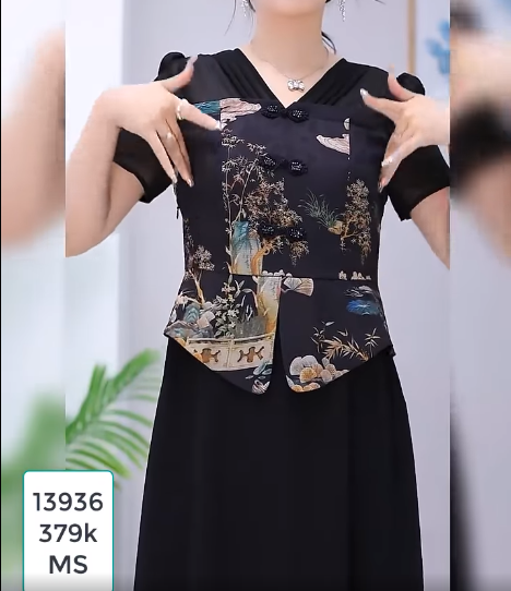 13936-Đầm xòe kiểu peplum kết nút cổ cách điệu (lụa satin, voan)FREESHIP_thumbnail_1