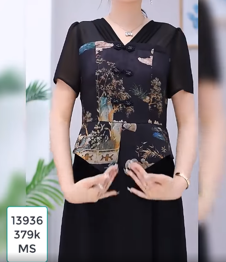13936-Đầm xòe kiểu peplum kết nút cổ cách điệu (lụa satin, voan)FREESHIP_thumbnail_0