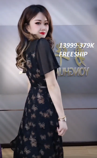 13999-Đầm voan in bướm tay tiên cổ V ép hạt  ( voan)FREESHIP_thumbnail_2