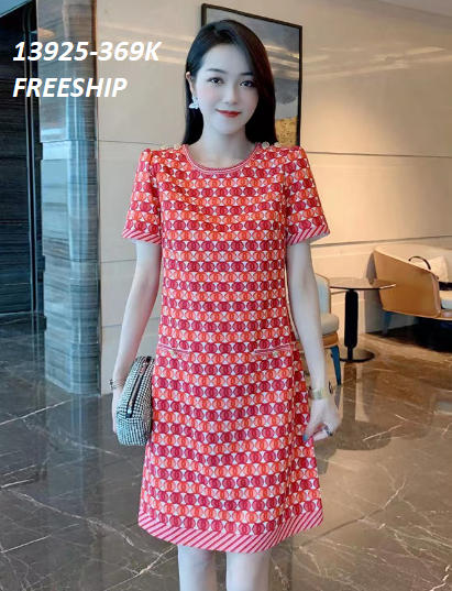 13925-Đầm suông in họa tiết hình tròn đỏ 3D (lụa frod,lót )FREESHIP_thumbnail_2