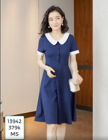 13942-Đầm xòe cổ bẻ kết nút (lụa thái, thun lụa)FREESHIP_thumbnail_1