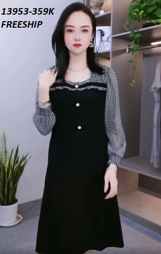 13953-Đầm suông tay dài họa tiết  ziczac (thun cát, voan)FREESHIP_thumbnail_0