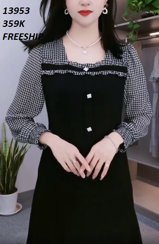 13953-Đầm suông tay dài họa tiết  ziczac (thun cát, voan)FREESHIP_thumbnail_1