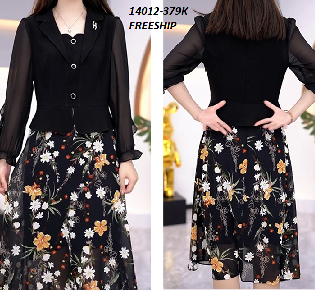 14012-Đầm xòe tay voan  dài phối tà in hoa (thun mịn, voan in, lót )FREESHIP_thumbnail_0