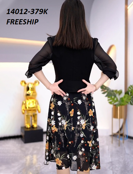 14012-Đầm xòe tay voan  dài phối tà in hoa (thun mịn, voan in, lót )FREESHIP_thumbnail_3