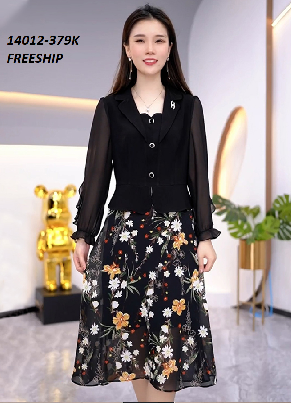14012-Đầm xòe tay voan  dài phối tà in hoa (thun mịn, voan in, lót )FREESHIP_thumbnail_1