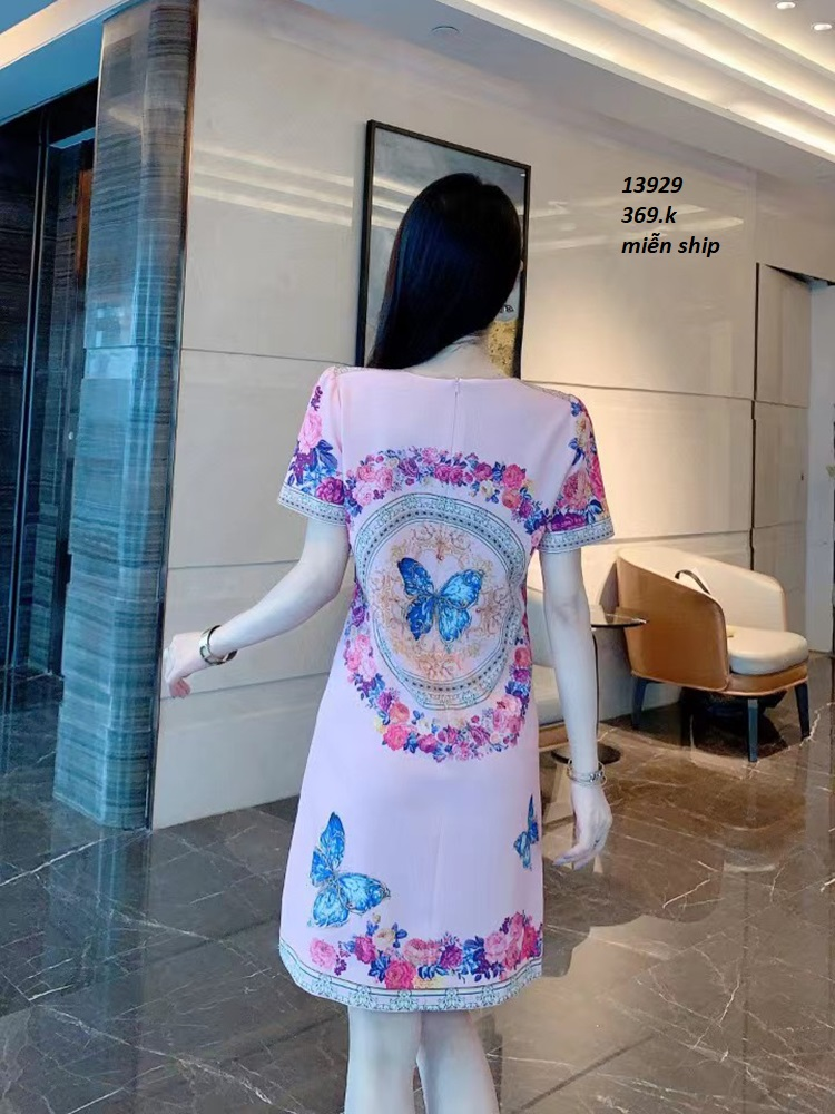 13929-Đầm suông in bướm hồng  3D (lụa frod, lót)FREESHIP_thumbnail_1