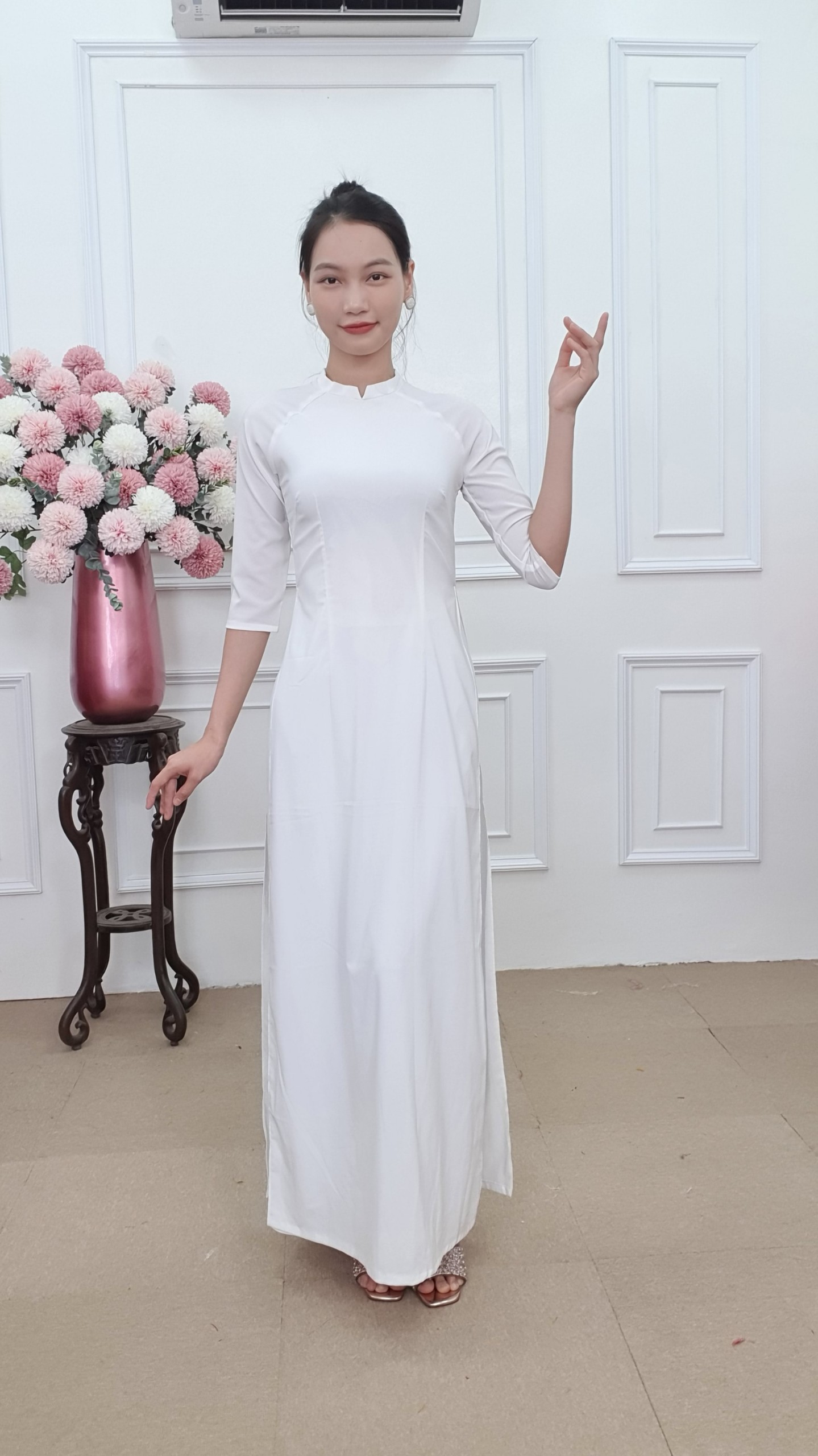 AHS bộ áo dài trắng học sinh 2 tà (ÁO + QUẦN)_thumbnail_2