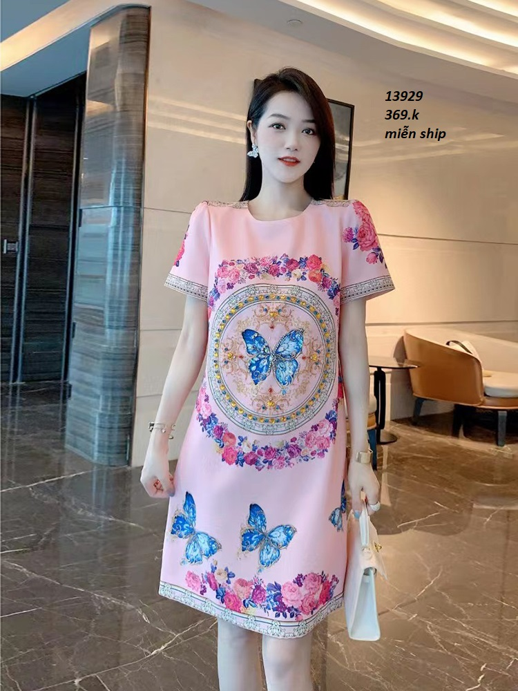13929-Đầm suông in bướm hồng  3D (lụa frod, lót)FREESHIP_thumbnail_2