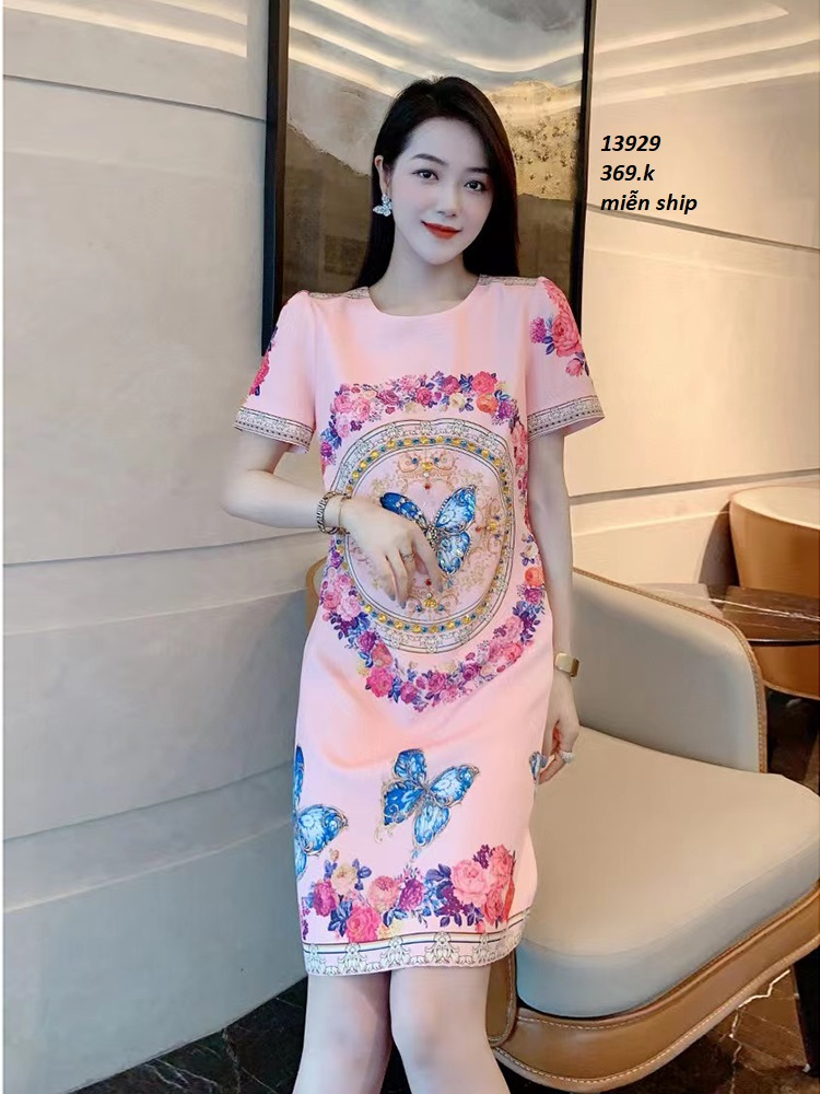 13929-Đầm suông in bướm hồng  3D (lụa frod, lót)FREESHIP_thumbnail_3