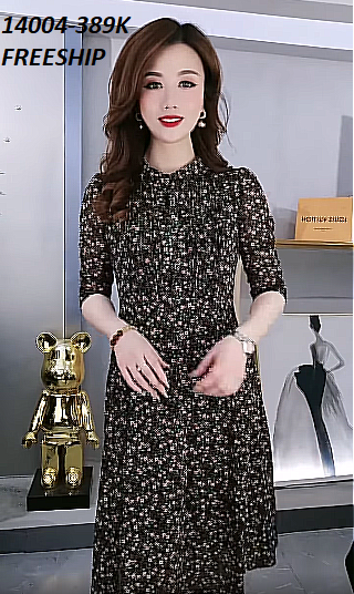 14004-Đầm voan hoa nhí tay lửng cổ nẹp tàu trụ (voan,lót, khóa eo)FREESHIP_thumbnail_2