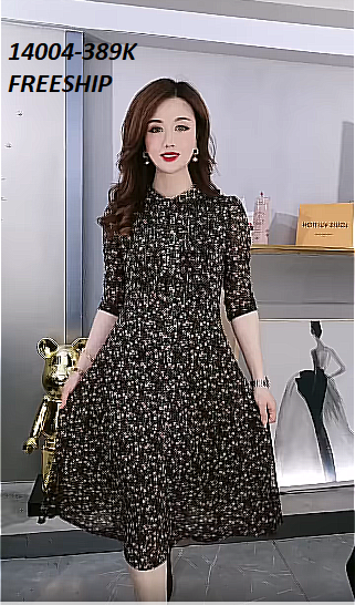 14004-Đầm voan hoa nhí tay lửng cổ nẹp tàu trụ (voan,lót, khóa eo)FREESHIP_thumbnail_0