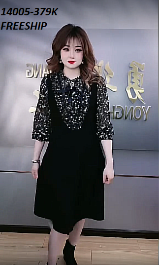 14005-Đầm chữ A tay lở phối voan hoa nhí cổ nhún kết nơ (thun, voan)FREESHIP_thumbnail_2