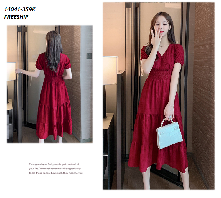 14041-Đầm xòe 3 tầng cổ đắp chéo sang trọng (vải tằm sốp,  lót )FREESHIP_thumbnail_0