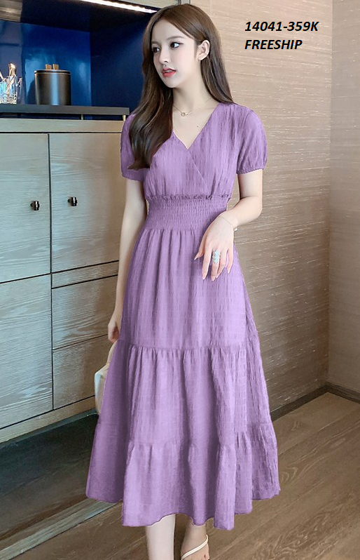 14041-Đầm xòe 3 tầng cổ đắp chéo sang trọng (vải tằm sốp,  lót )FREESHIP_thumbnail_3