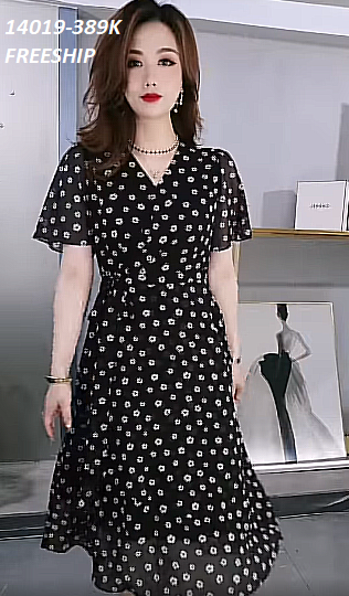 14019-Đầm voan hoa nhí trắng  vạt đắp chéo eo thắt nơ (voan in, lót thun)FREESHIP_thumbnail_3