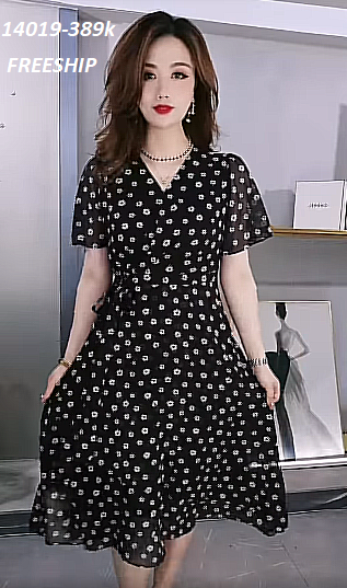 14019-Đầm voan hoa nhí trắng  vạt đắp chéo eo thắt nơ (voan in, lót thun)FREESHIP_thumbnail_0